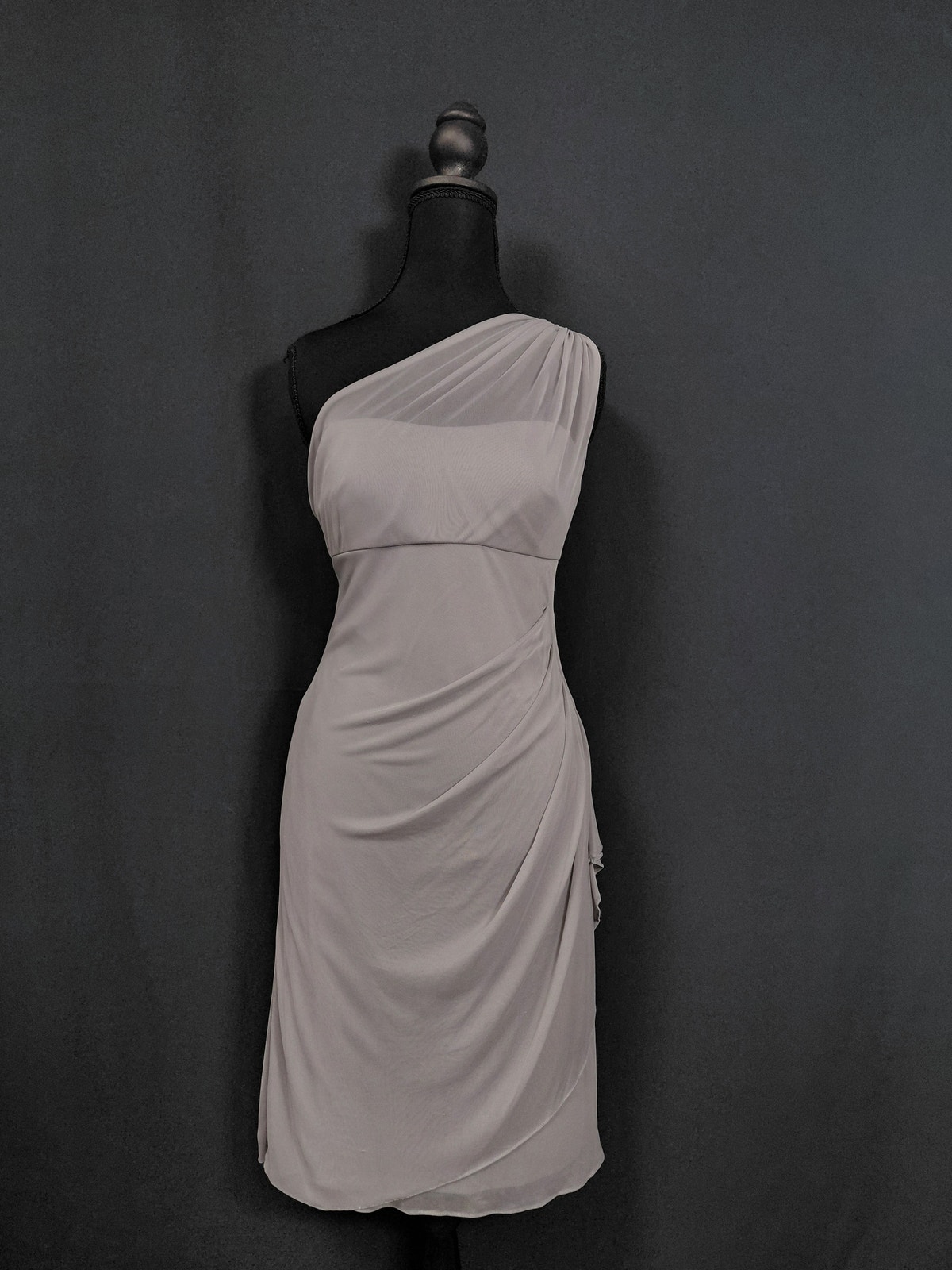 David's Bridal One Shoulder Dress Gray Solid Sleeveless Size 2